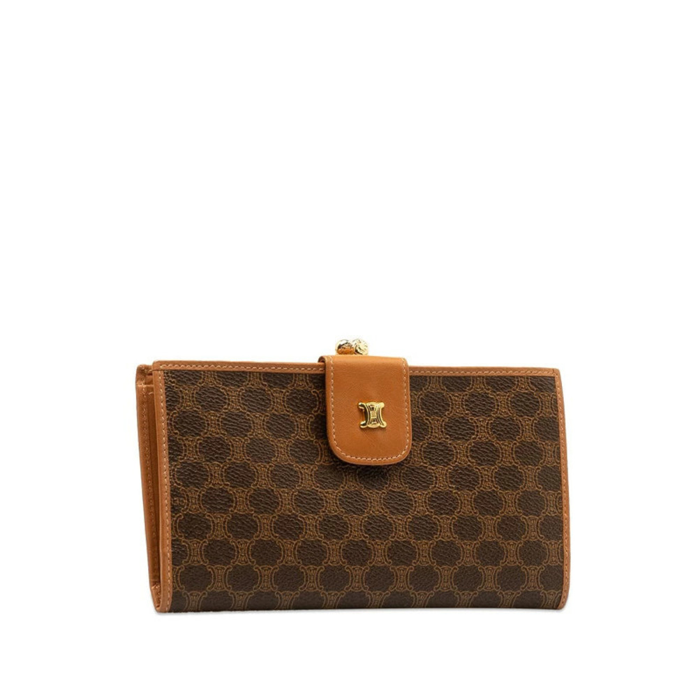 Celine Clasp Wallet Leather Long Brown Macadam Brown